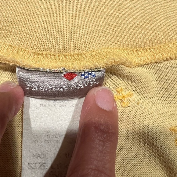 VGT French Navy Made In USA Size Large Yellow Floral Embroidered Short Sleeve - Picture 4 of 5
